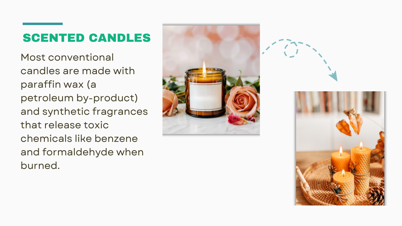 Toxic household items like scented candles vs healthy beeswax candle alternatives
