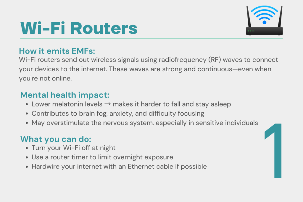 Wi-Fi router emitting electromagnetic fields, one of the common household EMF sources