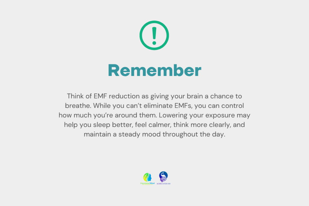 Graphic showing brain health benefits of reducing household EMF sources and exposure