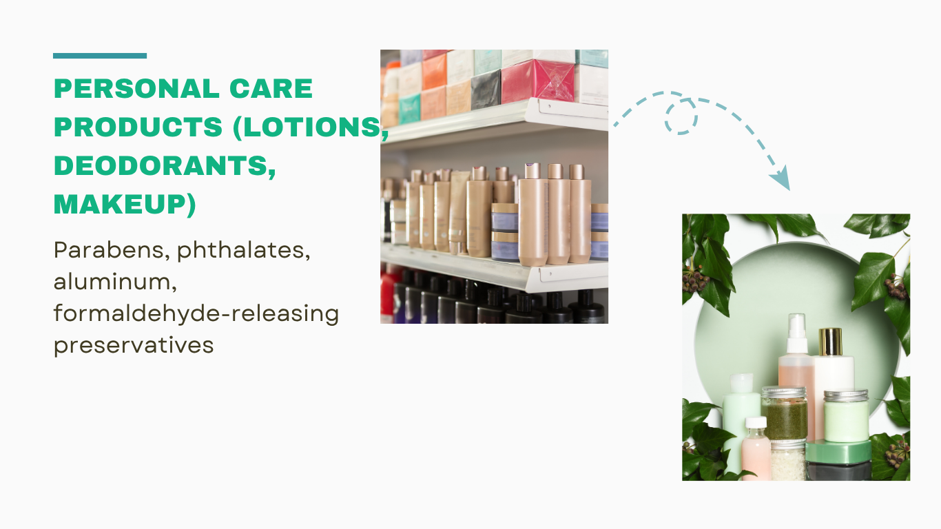 Toxic household items in personal care products like lotions and deodorants with clean beauty alternatives