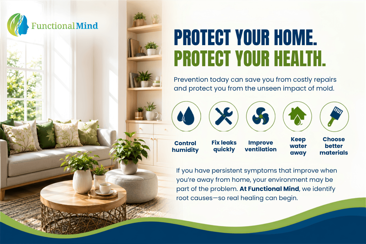 5 Ways to Prevent Mold in Your Home Blog Banner Banner promoting mold prevention with tips to protect your home, improve indoor air quality, and support better health.